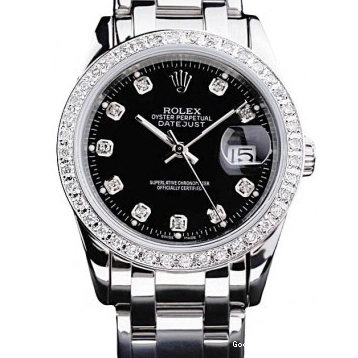 AAA Replica Watches Steel Black DateJust Rolex Bracelet Bezel Stainless Dial Diamond 0721
